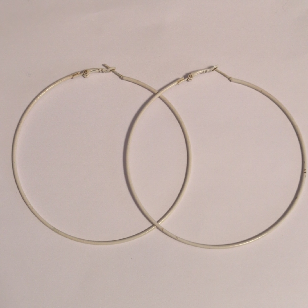Elegant Cream Hoop Earrings 3.5"
